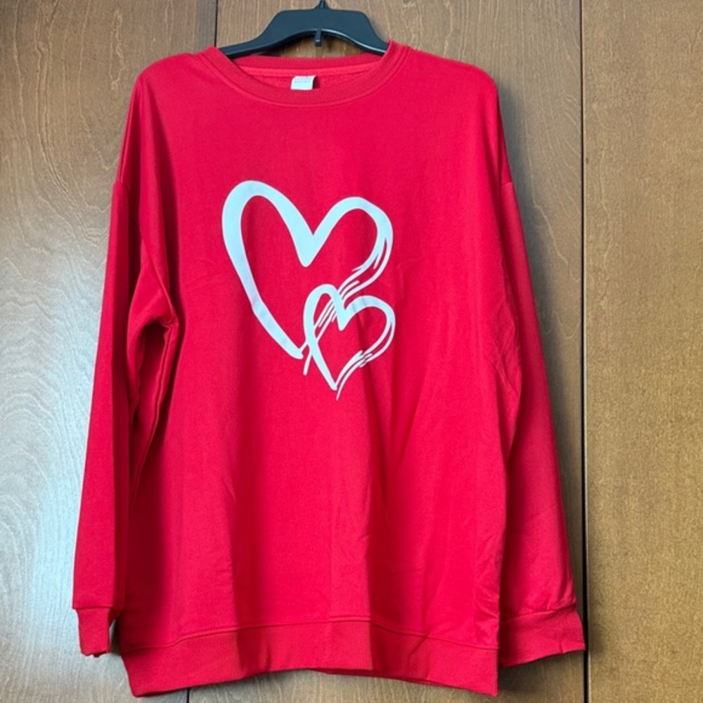 Red Heavyweight Sweatshirt with Heart Design 3X NIP